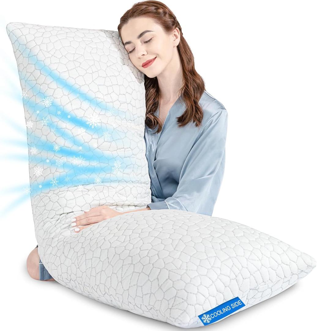 SUPA MODERN Cooling Bed Pillows for Sleeping 1 Pack Shredded Memory Foam Pillows Adjustable Cool Pillow for Side Back Stomach Sleepers Luxury Gel Pillows Body Pillow with Washable Removable Cover, Original White (Cooling)
