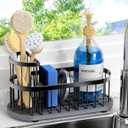 Sponge Holder for Kitchen Sink with High Brush Holder, [Stay-Dry Anywhere & No Drainage Needed] Rustproof Stainless Steel Kitchen Sink Caddy Organizer with Water Absorbing Stone Tray, Black
