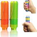 Button Click, Spinners, Pain Stim Fidget Toy, 3-in-1 Design of Little Ouchies Fidget, Mini Fidget Toy for Adults, Spiky Grippie Stim Keychain for Anxiety Relief (2pcs Red & Green)