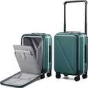 MILADA Wide Handle Carry On Luggage with Front Pocket Hardshell 20 Inch Front Opening Luggage with Spinner Wheels TSA Lock Aluminium Suitcase Airline Approved Carry-On Travel Luggage, Blackish Green