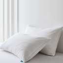 Three Geese White Goose Feather Down Pillows Queen Size Set of 2-100% Cotton, Medium Firm,Soft Support