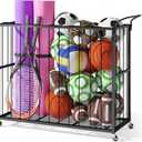 Homsorout Ball Storage Bin Rolling Sports Ball Cart, Metal Garage Organizer Sport Rack, Ball Basket Storage, Ball Cage for Garage or Gym, Indoor & Outdoor Sports Equipment Organizer (Black)