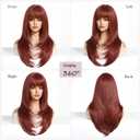 Long Red Wig with Bangs Copper Red Wigs for White Women Natural Hair Wig Layered Synthetic Wigs for Women Straight wig Hair Replacement Wigs Cosplay for Party Holiday Use 24 Inches