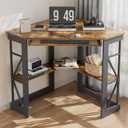 VECELO Corner Desk Computer Desk Writing Table with Smooth Keyboard Tray & Storage Shelves,Compact Home Office Triangle Table,Antique Brown, 28" x 41" x 30"