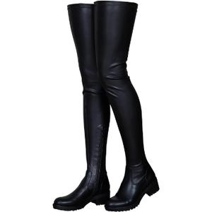 Knee High Boots Women Thigh High Over Knee Stretch Fashion Low Chunky Heel Round Toe Zipper Winter Boots Black Red, Size: 12