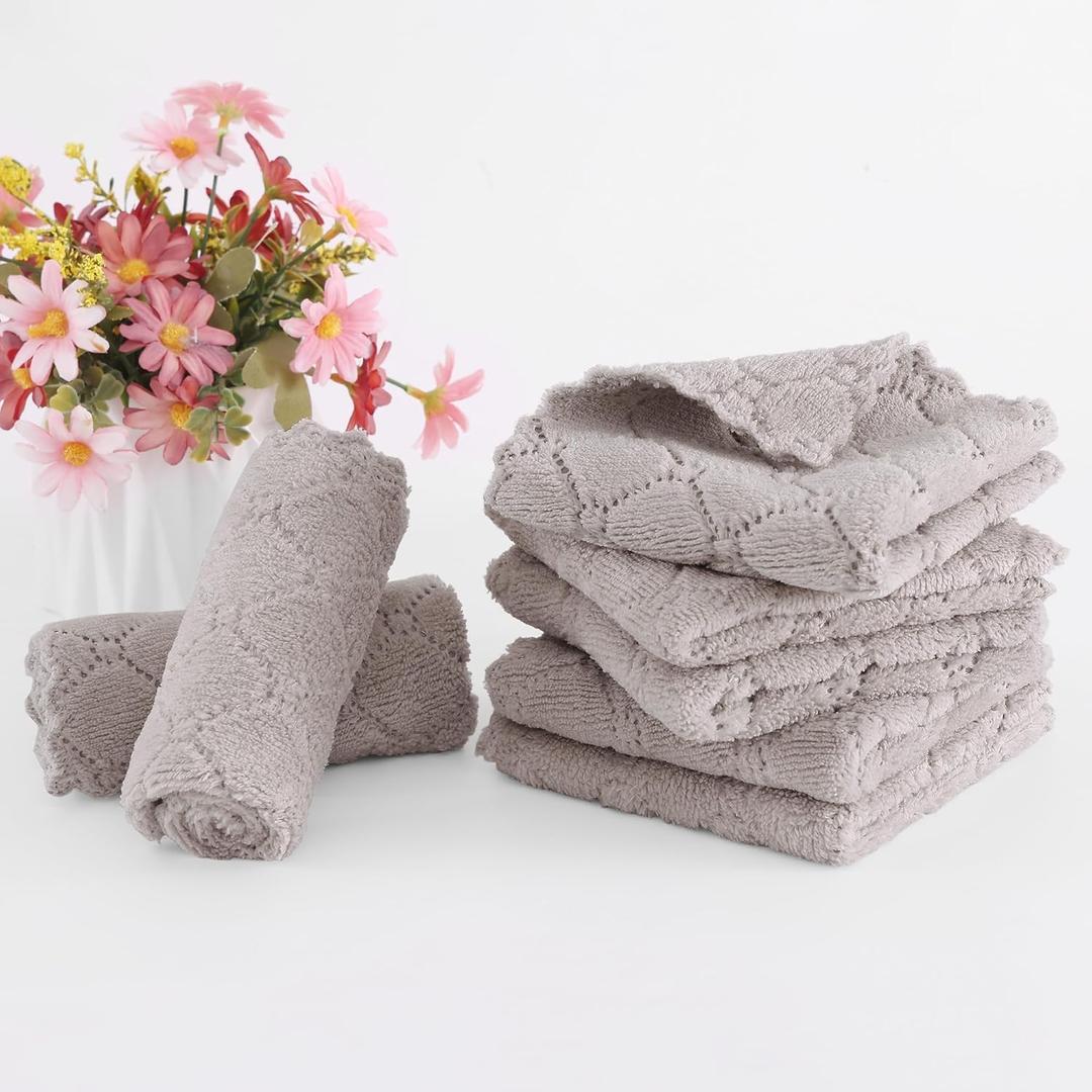20 Pack Kitchen Dish Cloths (10 x 10 Inches, Grey), Super Soft and Absorbent Coral Velvet Dish Towels, Nonstick Oil Fast Drying Microfiber Cleaning Cloth, No Lint Household Dishcloths