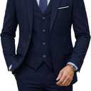 YND Men's 3 Piece Suit Set with Tie, 2 Button Slim Fit Solid Blazer Jacket Vest Pants, Business Wedding Party Suits for Men (Blue, M)