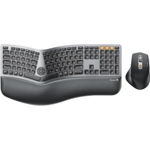 ProtoArc Ergonomic Keyboard Mouse, EKM01 Plus Full Size Wireless Bluetooth Ergo Keyboard Mouse Combo, Cushioned Palm Rest, Split Design, Rechargeable, Compatible for Windows, Mac OS - Gray and Black