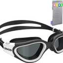 OMID Kids Swim Goggles, P2mini Polarized Swimming Goggles Comfortable for Age 6-14 (A2-mirrored Red Lens Blackred Frame)