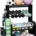 APRTAT Bamboo Dumbbell Rack, Adjustable Weight Rack for Home Gym, All-in-One Workout Equipment Storage for Dumbbells, Kettlebells, Yoga Mats & Balls（Black）
