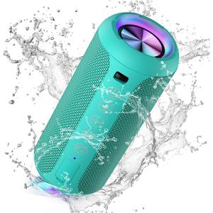 Ortizan Portable Bluetooth Speakers, IPX7 Waterproof Wireless Speaker with 24W Loud Stereo Sound, Outdoor Speaker with Bluetooth 5.3, Deep Bass, RGB Lights, Dual Pairing, 30H Playtime for Home, Party (Teal)