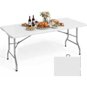 Pureegg 6FT Folding Table - No Assembly Required, Versatile Dining Table with Carrying Handle & Tabletop Safety Lock, Portable Foldable Table for Party, Craft, Camping, Picnic, White