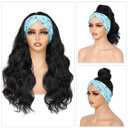 Black HeadBand Wigs for Women Long Wavy Headband Wigs 24inch Put On and Go Glueless Half Wig Loose Wave Synthetic Long Wigs for Women 200% Density