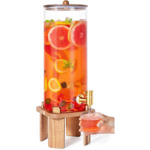 2 Gallon Large Drink Dispenser for Parties,Glass Beverage Dispenser with Stand,Glass Water Dispenser with Airtight Valve,Lemonade Dispenser for Fridge,Water, Juice,Punch,Cocktails,Ice Tea & Sun Tea-8L