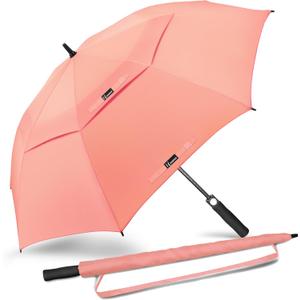 NINEMAX Golf Umbrella 62 Inch Automatic Open, Large Double Canopy Vented Oversize Stick Umbrellas Extra Large Windproof Waterproof for Rain (Pink)