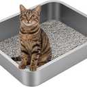 Large Stainless Steel Litter Box with High Sided, Metal Cat Litter Box, Odor-Free Non-Stick Litterbox Pan, Easy to Clean Pet Supplies Toilet Tray for Indoor Cats, Kittens or Multicat Homes