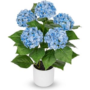 20" Artificial Hydrangea Flowers in Pot, True Touch Latex Faux Hydrangea Plant, Realistic Blue Potted Hydrangeas Flower for Home Decor, Table Centerpiece, Office Desk, Wedding, Indoor Fake Plant
