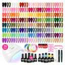 VANREESA Gel Nail Polish Kit with U V Light 74 Pcs Gel Polish Nail Set 56 All Seasons Colors Nail Polish Set + Base and 4 Effects Top Coat with Manicure Tools Complete Nail Kit Gifts for Women