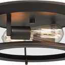 Emliviar Industrial Ceiling Light, Vintage 2-Light Flush Mount Ceiling Light Fixture, Oil Rubbed Bronze Finish, YE19108-F2 ORB (Without Glass)