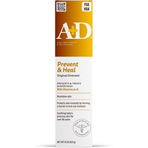 A+D Original Diaper Rash Ointment, Baby Skin Protectant with Lanolin and Petrolatum, Seals Out Wetness, Helps Prevent Diaper Rash, 1.5 Ounce Tube, Packaging May Vary
