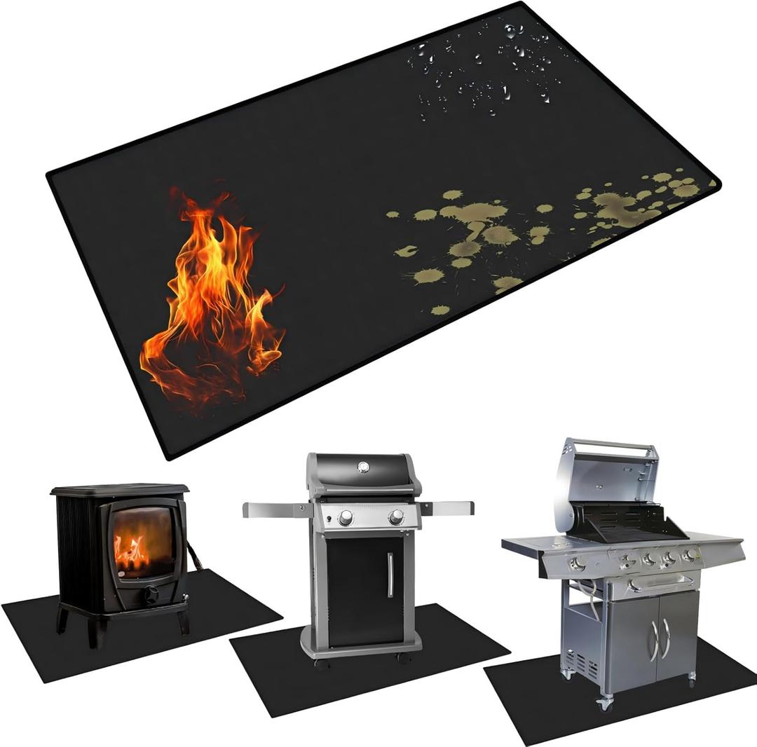 Tansheep Large Double-Sided Fireproof Mat, Under Grill Mat for Outdoor Grill, Indoor Fireplace/Fire Pit Mat, Oil-Proof Waterproof BBQ Protector for Decks and Patios (48x30 Inch)