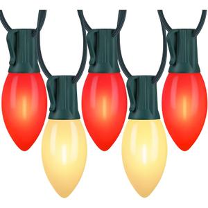 C9 Christmas Lights Outdoor, 100FT 100LED string Lights Waterproof Shatterproof, Extendable C9 Xmas Lights, Indoor Outdoor Christmas String Light for House Roof Patio Garden Party(Red & Warm White)