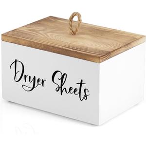 Bivvclaz Dryer Sheet Holder, Wooden Laundry Sheets Container, Laundry Room Organization and Storage for Farmhouse Laundry Room Decor and Accessories, Fabric Sheet Holder, White