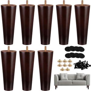 Ruisita 8 Pieces Furniture Couch Legs 6 Inch Round Solid Wood Sofa Legs with M8 T-Nuts Natural Wooden Couch Legs Replacement Leg for Armchair Cabinet Chair Footstool, Mid Century Modern Dresser, Brown