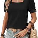 WIHOLL Womens Tops Summer Short Sleeve Shirts Square Neck Spring Outfits 2026 Fashion Clothing Blouses (Black, M)