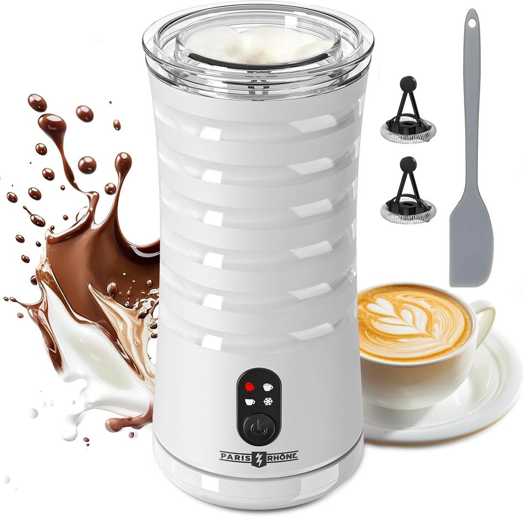Milk Frother, Paris Rhne 4-in-1 Milk Steamer and Frother, Hot & Cold Foam Milk Warmer with Temperature Control, Auto Shut-Off Frothers for Coffee, Latte, Cappuccino, Macchiato (Pearl)