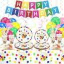 Party Supplies, 20 Plates, 20 Napkins, 2Pcs Fringe Curtains, 1 Tablecover for Birthday Party Supplies, Cartoon Birthday Party Decorations 