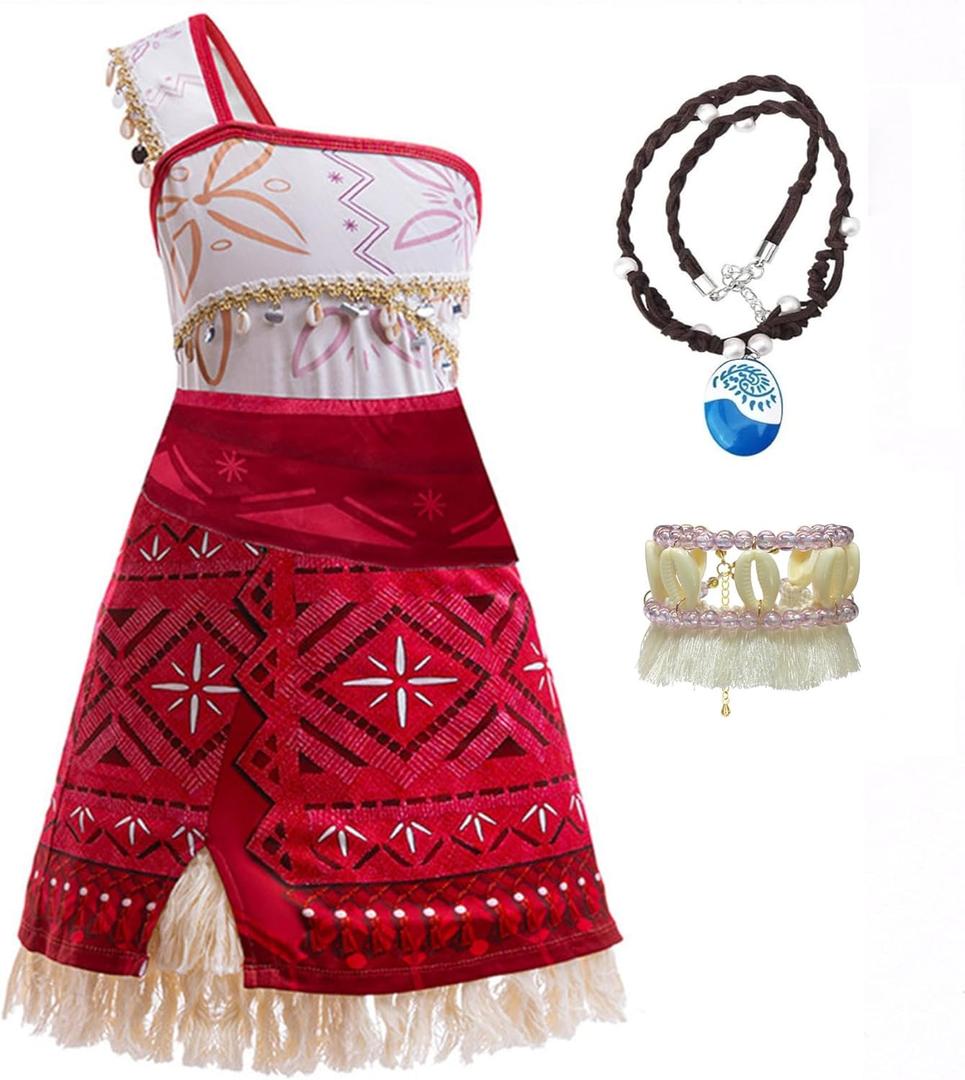 Princess Adventure Costume For Girls Ocean Outfit Fancy Dress Up (7-8 Years, Red)