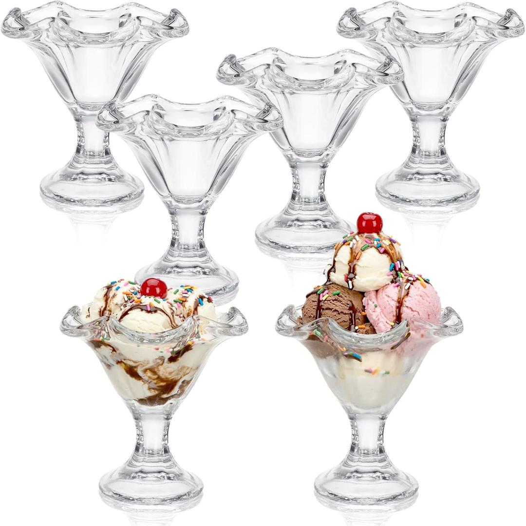 Willinglong 6 Pcs 8oz Glass Ice Cream Sundae Cups Clear Tulip Dessert Bowls Glass Ice Cream Cups Set for Parfait, Trifle, Fruit, Salad, Party