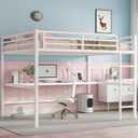 Bellemave Queen Loft Bed with Desk, Metal Queen Loft Bed Frame with guardrail and Ladder for Adults, Kids, Teens, White