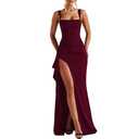 ABYOVRT Women Formal Dresses Sleeveless Bodycon Ruched High Slit Sexy Maxi Dress Cocktail Prom Wine Red,S