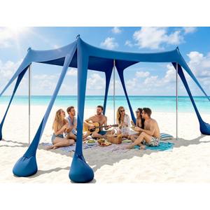 Beach Tent, UPF 50+ Sun Shelter with 8 Sandbags, Sand Shovels, Ground Pegs & Stability Poles – Portable Shade Canopy for Camping, Fishing, Backyard Fun, or Picnics (Navy Blue), 10 x 10 ft
