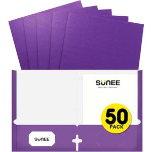SUNEE Folders with Pockets 3 Hole Punched(50 Pack, Purple), 2 Pocket Folders Fit Letter Size Paper, Paper File Folder for School Office Home Business