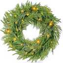 24" Prelit Christmas Wreath for Front Door, Real Touch Norfolk Pine Wreath Thick & Soft Christmas Wreaths with Light, Timer, Norfolk Pine Cypress Leaf Christmas Door Wreath for Home Wall Outdoor Decor