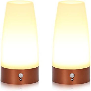 Portable PIR Motion Sensor Retro LED Night Light, Wireless Battery Operated Moving Table Lamp for Kids Room, Nursery, Child House, Living, Bedroom, Hallway, Stair, Kitchen (Golden Round), 2 Packs