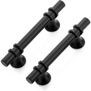 Ravinte 5 Pack 5 Inch Cabinet Pulls Kitchen Cupboard Handles with Round Base Matte Black Drawer Pulls Cabinet Handles 5" Length, 3" Hole Center
