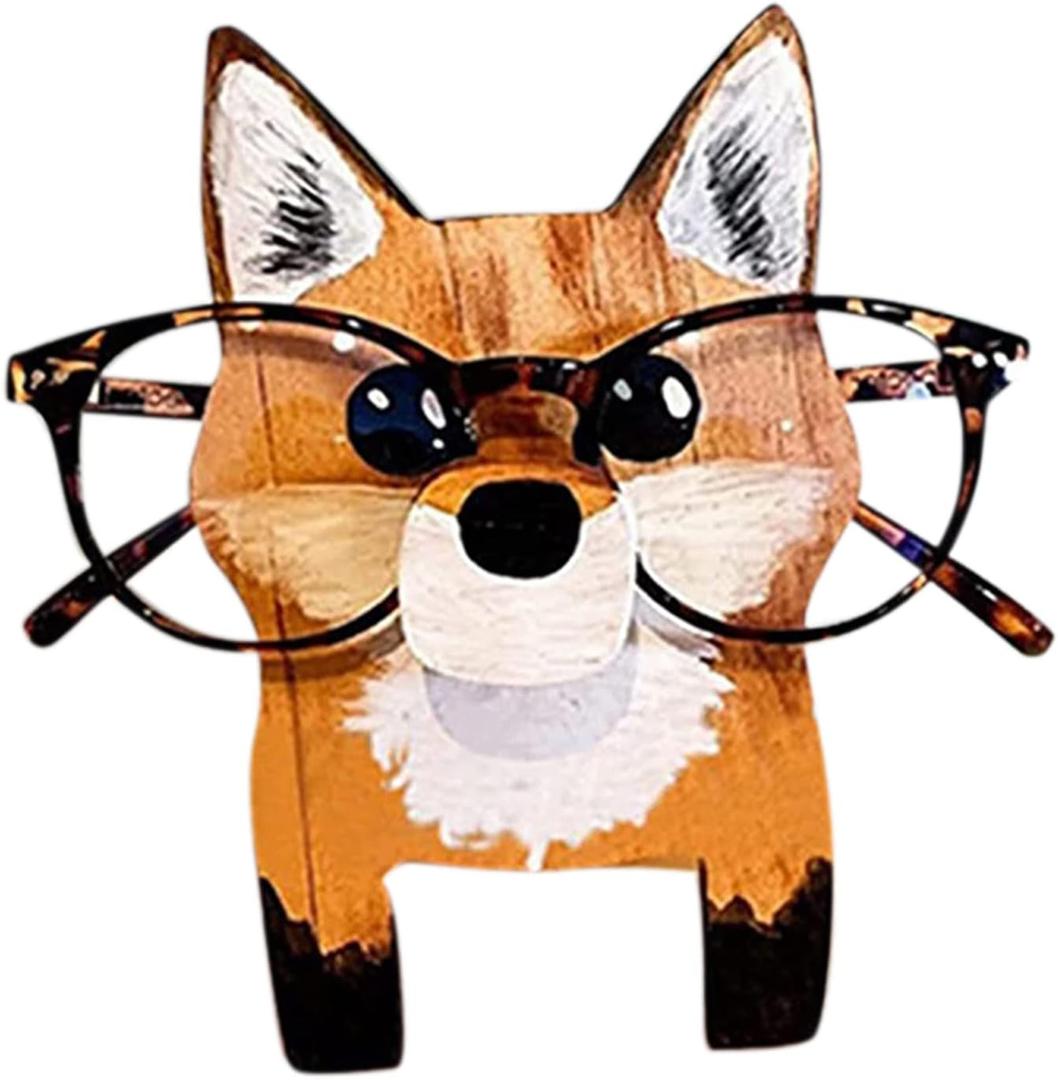 AIBEARTY Wooden Animal Glasses Holder Cute Animal Eyeglass Display Stand Rack Home Office Desktop Decoration Gift for Kids (Fox)