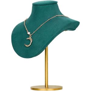 GemeShou Velvet necklace stand display, small necklace holder, jewelry mannequin stands and displaysGreen-Height 7.48 inch