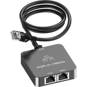 Ethernet Splitter 1 to 2 with Ethernet Cable, Gigabit RJ45 Internet Splitter Adapter 1000Mbps High Speed for Cat 5/5e/6/7/8 Cable,Grey