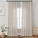 Linen Curtains 132 Inch Length 2 Panels for High Living Room Semi Sheer Light Filtering Extra Long 132 Inch Curtains Floor to Ceiling Drapes Sliding Door Villa Rod Pocket Hook Belt