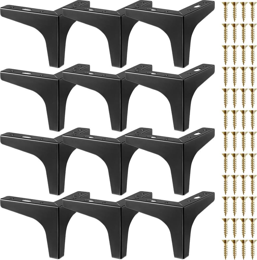 Chumia 12 Pieces 4 Inch Black Furniture Legs, Metal Furniture Replacement Feet Triangle, Table Legs for Cabinet Sofa Dresser Couch Cupboard Chairs Ottoman Modern Style