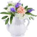 Artificial Flowers in Teapot Vase,Centerpieces Coffee Table Decor,Artificial Flower Arrangement for Home Party Office Wedding Kitchen Room