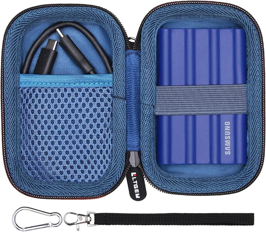 LTGEM Hard Case Compatible with Samsung T7 Shield T9 Portable SSD Solid State Drive,Blue (1.Black outer+Blue inner)