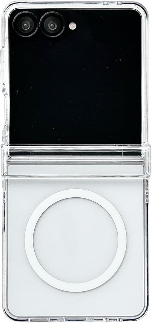 for Samsung Galaxy Z Flip 7 Crystal Clear Magnetic Case with Full Hinge Protection, Anti-Yellowing Acrylic Phone Cover, Precise Cutouts & Shockproof, Transparent Protective Hard Case (Flip 7)