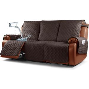 Ruaozz Waterproof Recliner Sofa Cover 1-Piece Couch Covers for Reclining Couches Reclining Sofa Cover Washable Furniture Protector with Elastic Straps Pocket for Kids, Pets (Chocolate, 3 Seater)