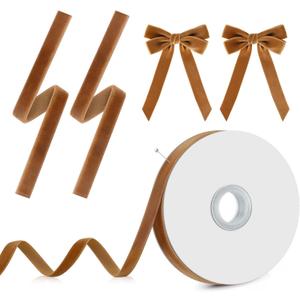 2 x Christmas Ribbon for Gift Wrapping - Khaki Velvet Ribbon 3/8" * 10 Yards - Vintage Christmas Ornaments Decor Bows Making - Christmas Tree Ribbon